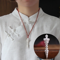 S999 Pure Silver Three Sides Pubba Buddhist Kings Magic Pestle King king Nepal Mens and womens accessories Personality Pendant