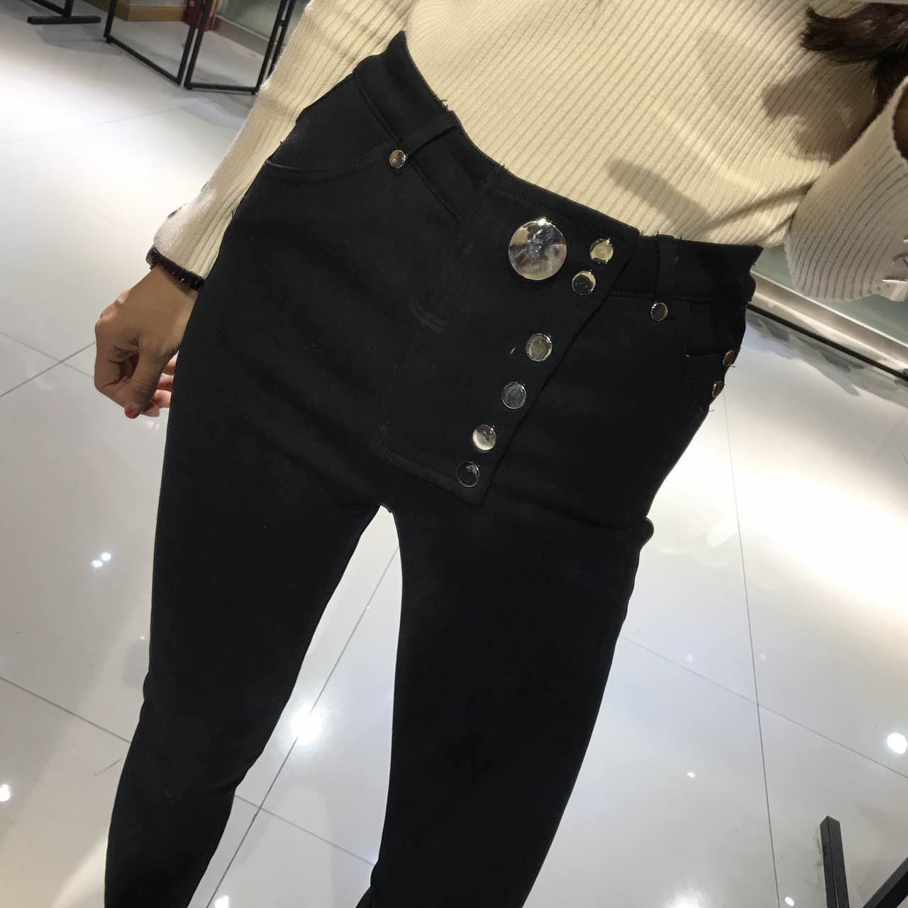 00黑色高腰牛仔裤女秋冬季新款修身显瘦学生小脚