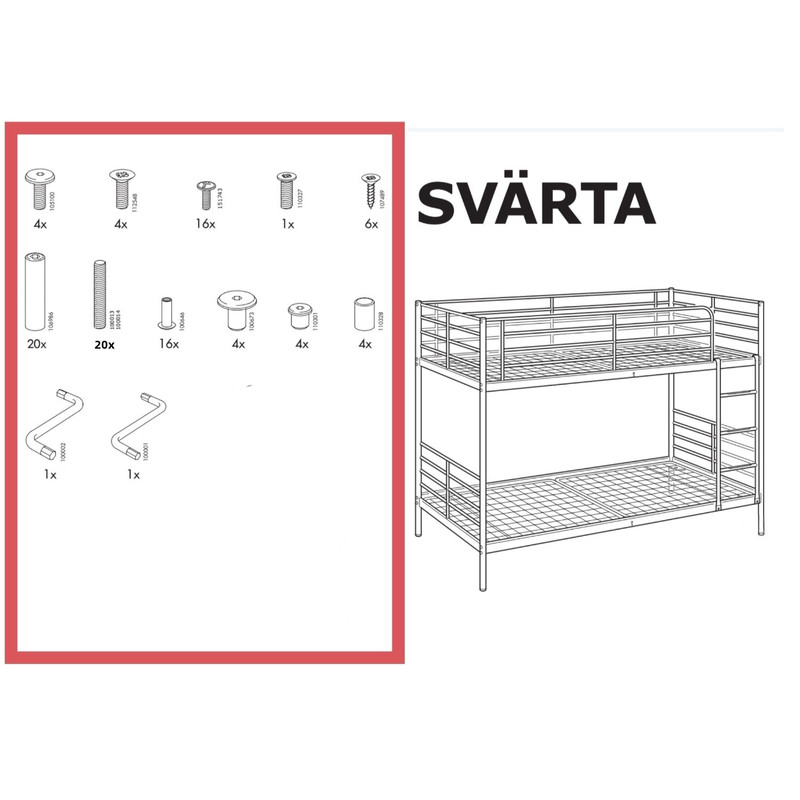 Ikea Iron Frame Bed Installation Screws and Accessories, Complete Set of Accessories, Svarta Children's Loft Bed Ikea Iron Frame Bed Installation Screws and Accessories, Complete Set of Accessories, Svarta Children's Loft Bed