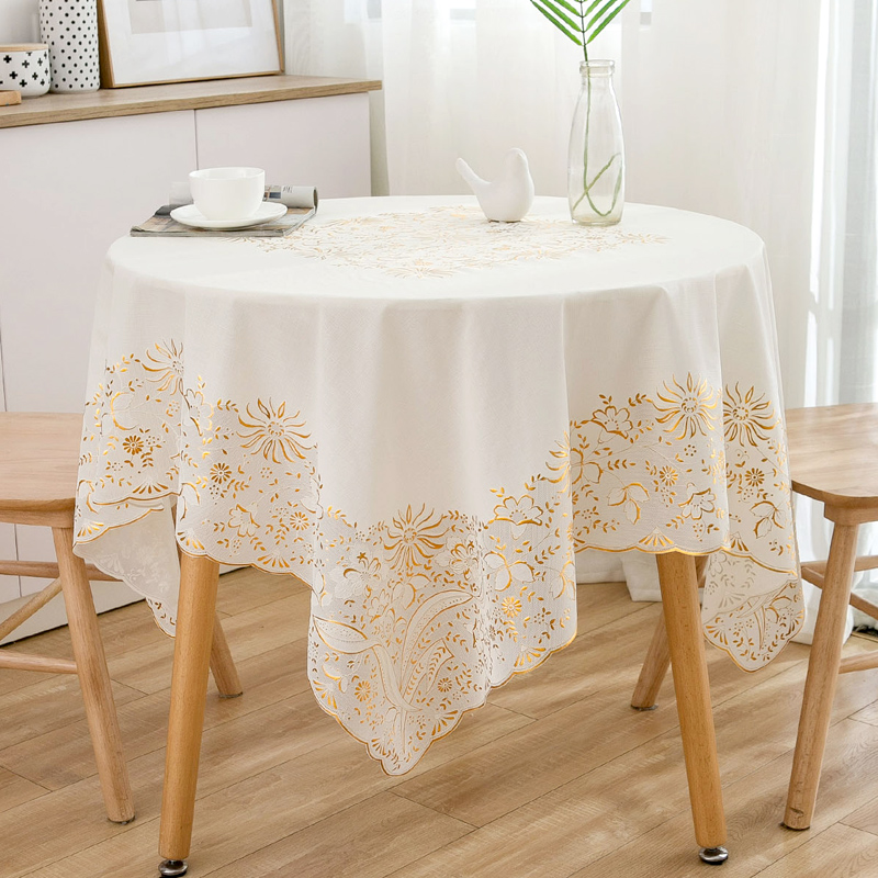 Table cloth square round table tablecloth is free of cleaning European anti - pressing PVC plastic waterproof lace stamping