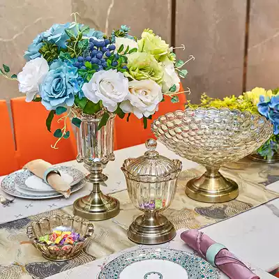 Light luxury European American living room coffee table Dining table Crystal glass fruit plate home thickened glass vase decoration set