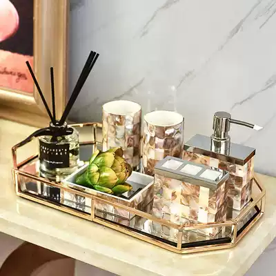 Natural flower shell metal bathroom home accessories decoration European style home model room mouthwash cup set