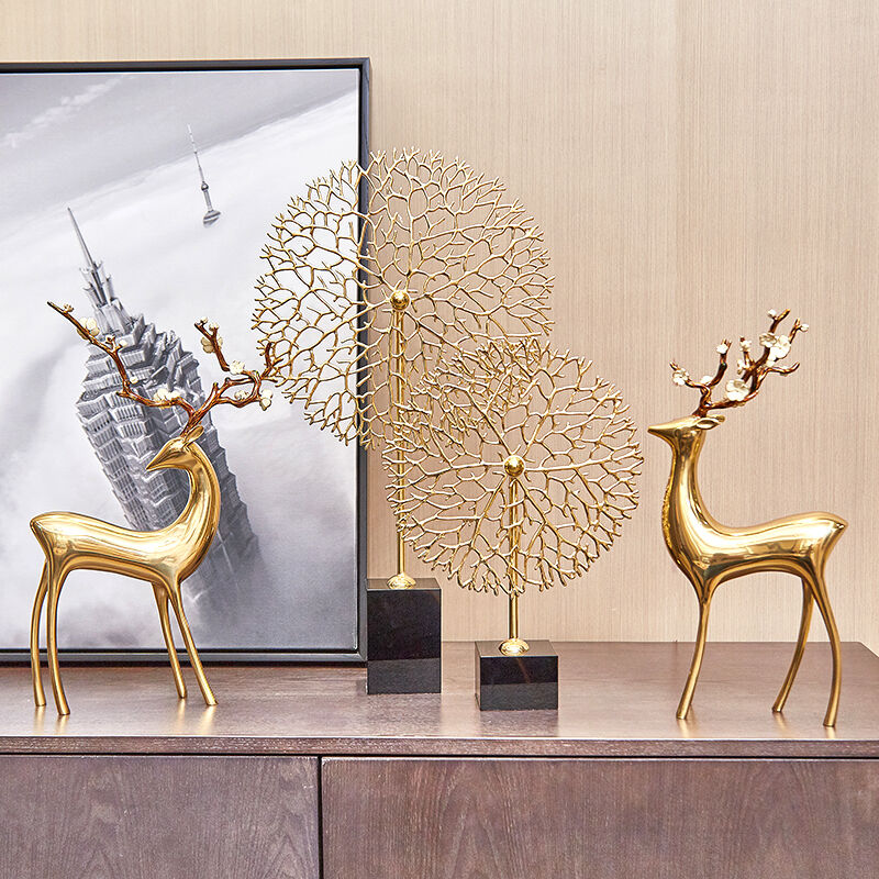 Light Extravagant Style American Nordic Wind Pure Bronze Deer Living Room Genguan TV Cabinet Decoration Hair Treasure Tree Jo Relocation Gift Furnishing