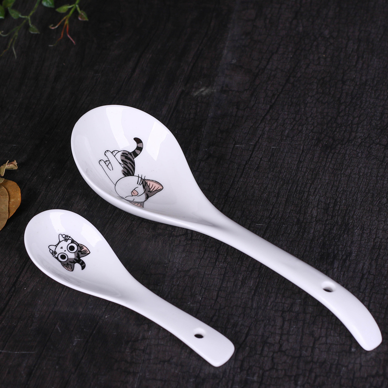Jingdezhen Xương Xương Khách sạn Trung Quốc Thìa hộ gia đình Cha cháo muỗng Big Rice Spoon Table Spoon Tay cầm dài muỗng dao kéo bộ chén đĩa