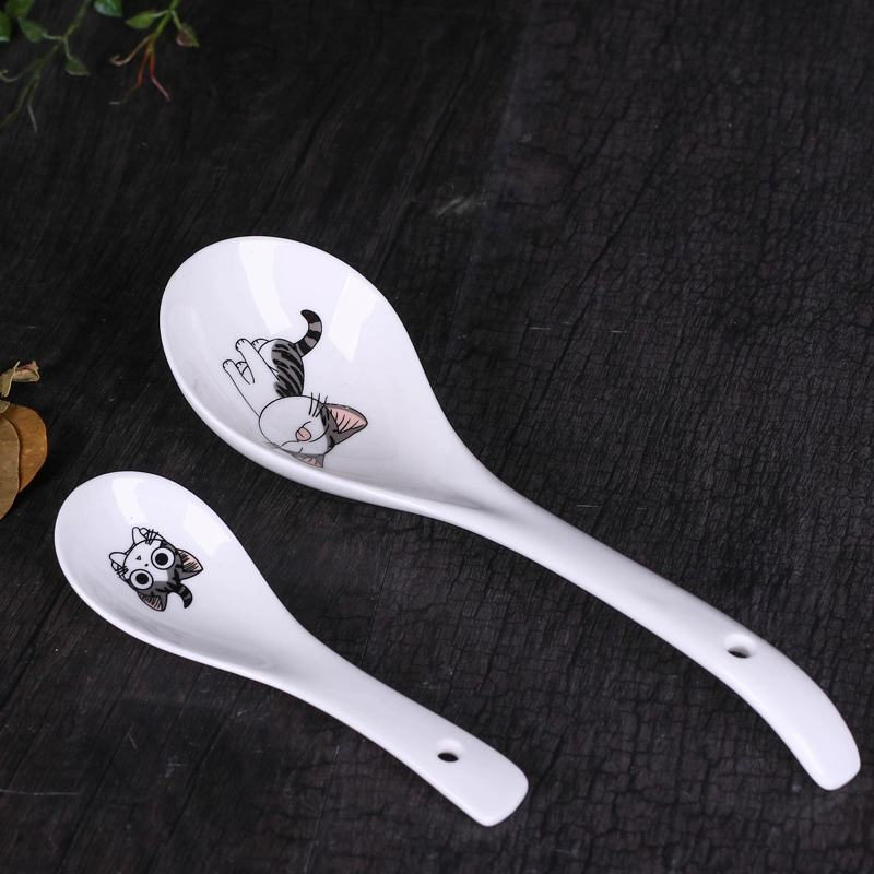 Jingdezhen Xương Xương Khách sạn Trung Quốc Thìa hộ gia đình Cha cháo muỗng Big Rice Spoon Table Spoon Tay cầm dài muỗng dao kéo