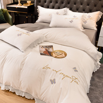 Korean Fairy Star Bed Bed bed cover four-piece cotton fixed bed skirt autumn and winter ins cotton quilt cover 2 meters