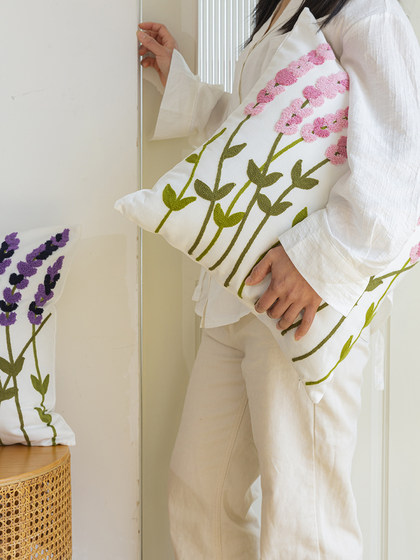 依兮沙发抱枕花朵纯棉刺绣抱枕套不含芯客厅沙发靠垫床上抱枕高级