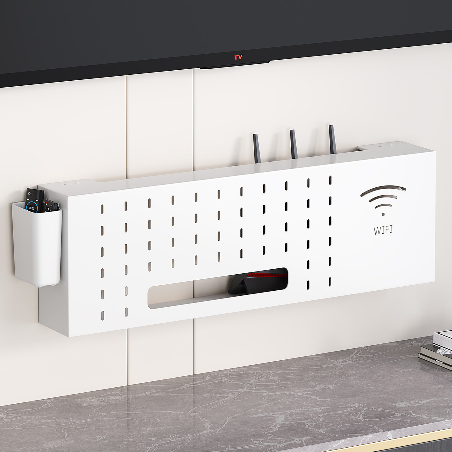 路由器置物架wifi放置架免打孔上墙遮挡收纳盒光猫插座壁挂理线盒