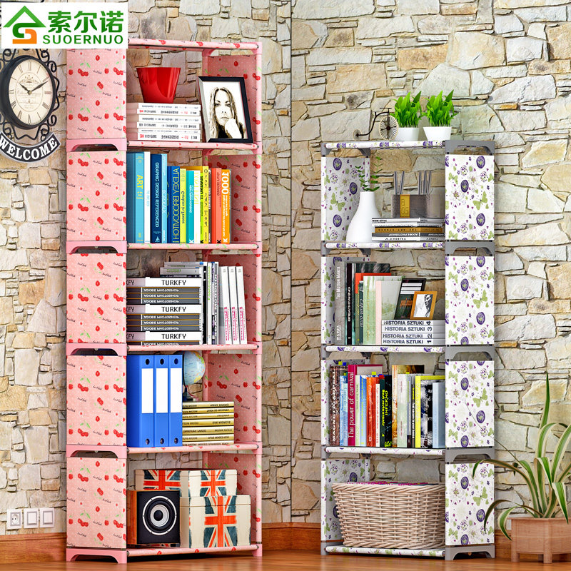 Simple Bookshelf Composition Size Student Bookcase Cloth Art Anti-Dust Steel Frame Shelf Multilayer Desktop Containing Floor Shelf