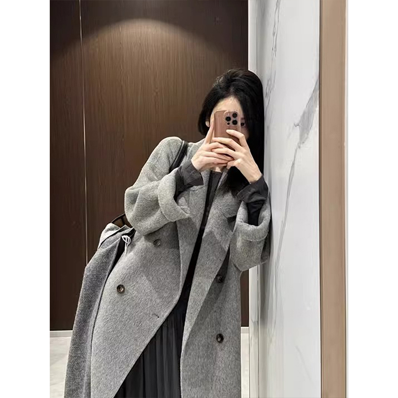 Gray Woolen Coat for Women, Autumn and Winter 2026 New Korean Style Hepburn Style Elegant Woolen Jacket, Mid-Length and Thickened Gray Woolen Coat for Women, Autumn and Winter 2026 New Korean Style Hepburn Style Elegant Woolen Jacket, Mid-Length and Thickened
