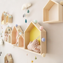 Nordic star small house hill wall shelf Childrens room wall decoration Wooden home storage box