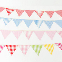 Korean color cotton cloth plaid triangle hanging flag Childrens room decoration Birthday party party decoration bunting gift
