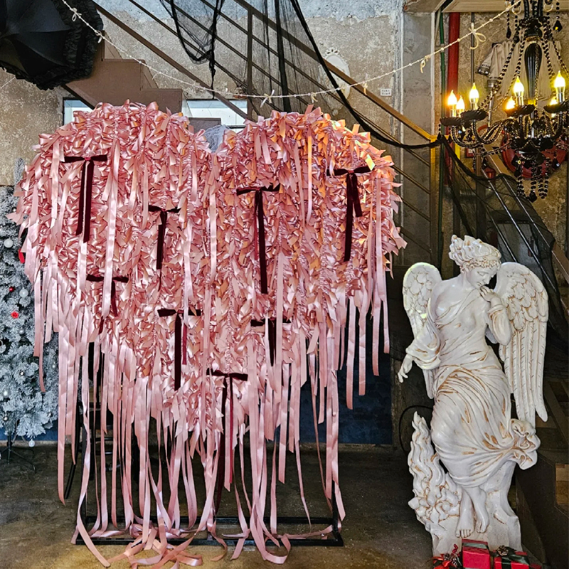 Valentine's Day High-Aesthetic Love Heart Bow Engagement Decoration Backdrop Wall Shopping Mall Photo Spot Ribbon Heart