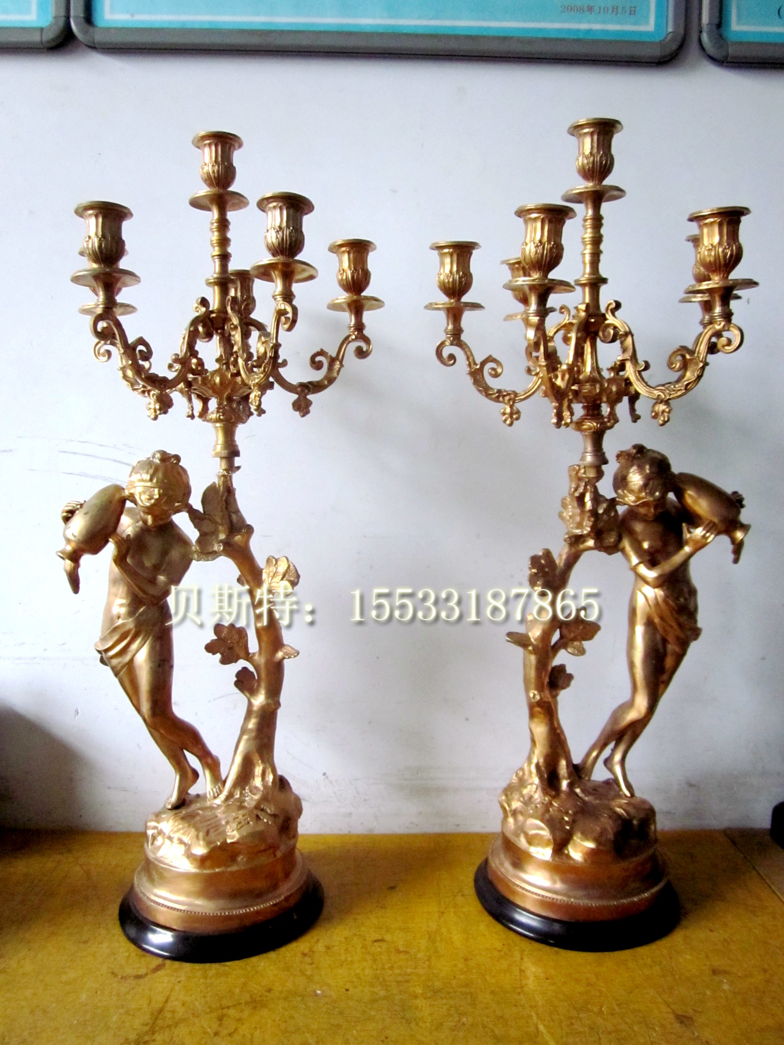 Wax candleholder European-style classical candlesticks pure copper gilded old-like plate room with fireplace villa clubhouse with single price