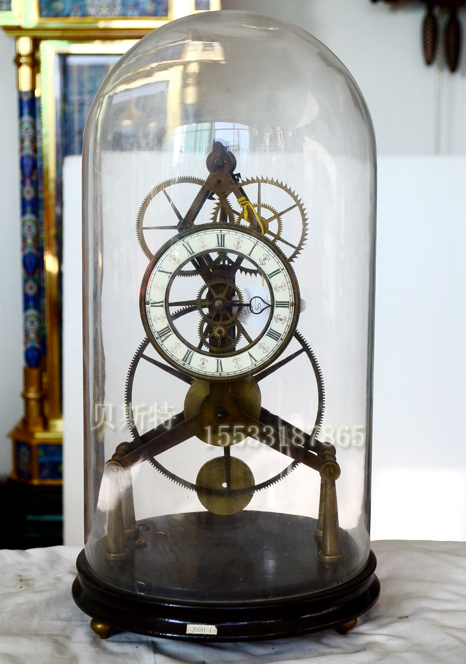 Skeleton mechanical grandfather clock) vintage winding mute antique clock) Western clock) grandfather clock living room fashion creative decoration