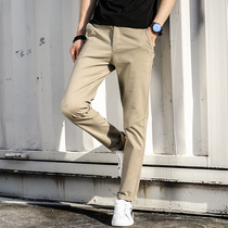 Cotton pants mens spring khaki casual pants slim Korean version of the trend elastic straight mens pants trousers spring and autumn