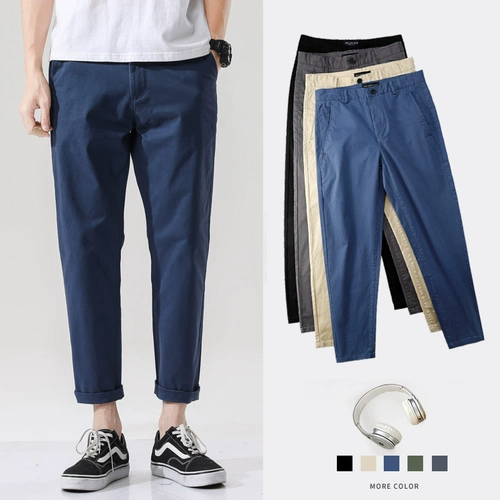 Летние хлопковые повседневные брюки, эластичные трендовые штаны, свободный прямой крой, оверсайз, в корейском стиле