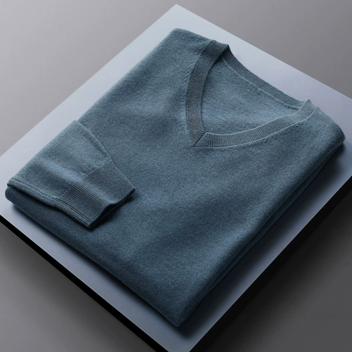 Шерстяной демисезонный свитер, рубашка, приятная телу трикотажная удерживающая тепло футболка, увеличенная толщина, облегающий крой, V-образный вырез