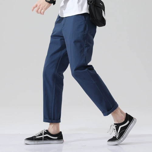 Летние хлопковые повседневные брюки, эластичные трендовые штаны, свободный прямой крой, оверсайз, в корейском стиле