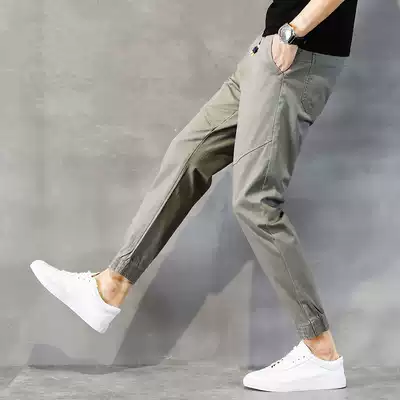 Autumn overalls men's casual pants Korean version of elastic nine-point pants small feet men's pants sports pants slim trousers