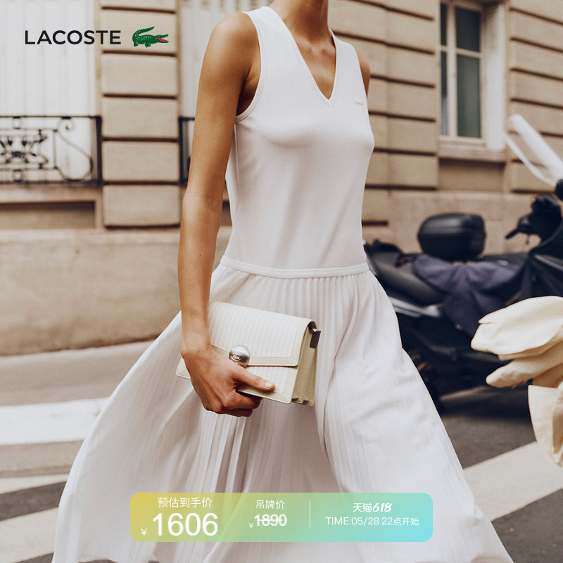Lacoste French Crocodile Women's Clothing 26 New Summer Style Simple and Fashionable V Neck Dress | Ef8849