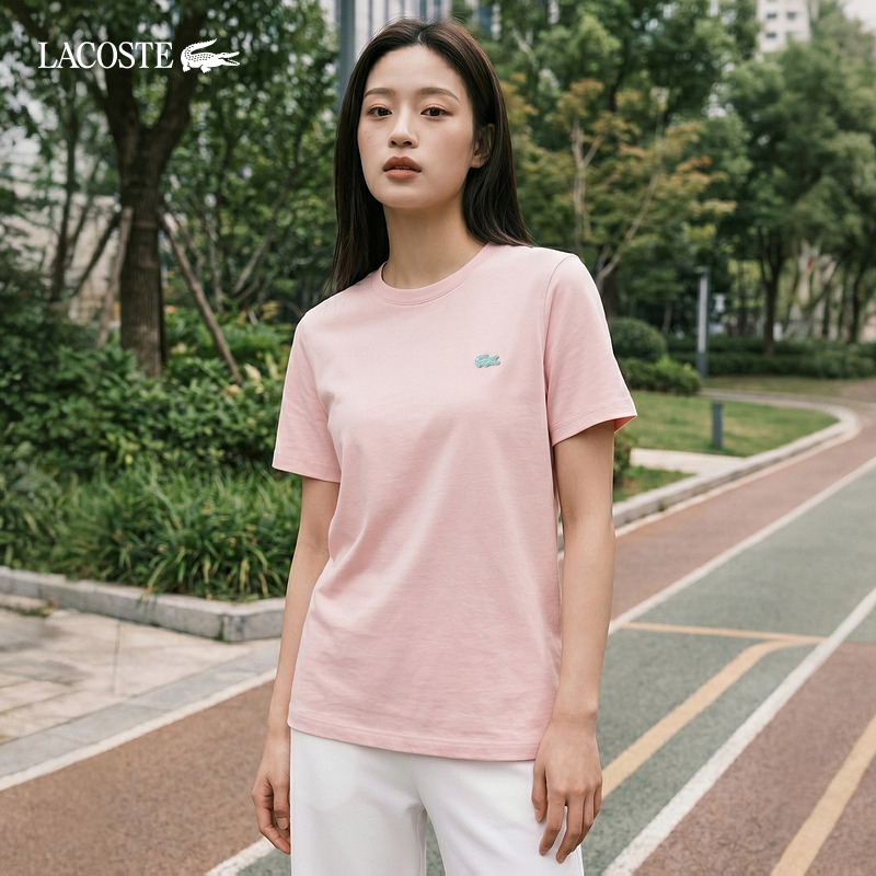 Lacoste French Crocodile Women's Clothing Design Is Youthful and Energetic, Pure Cotton, Right-Shoulder, Round-Neck, Short-Sleeved T-Shirt | Tf8266