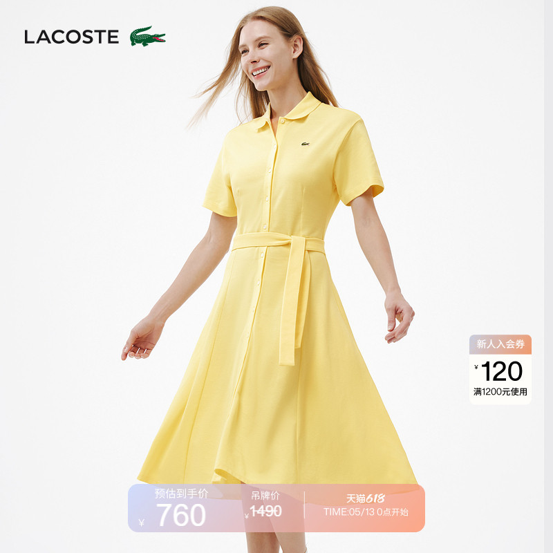 Lacoste French Crocodile Women's Fashionable Lapel Polo Shirt-Style Short-Sleeved Long Dress | Ef9621