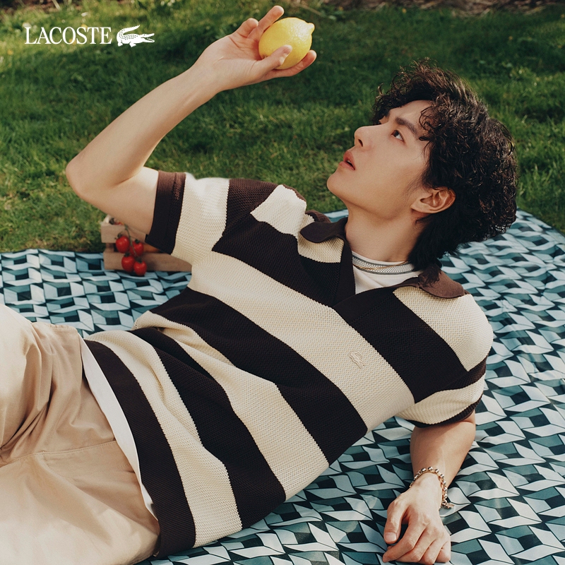 [Same Style as Wang Yibo] Lacoste French Crocodile Men's Clothing 26 New Summer Striped Knitwear | Ah2561