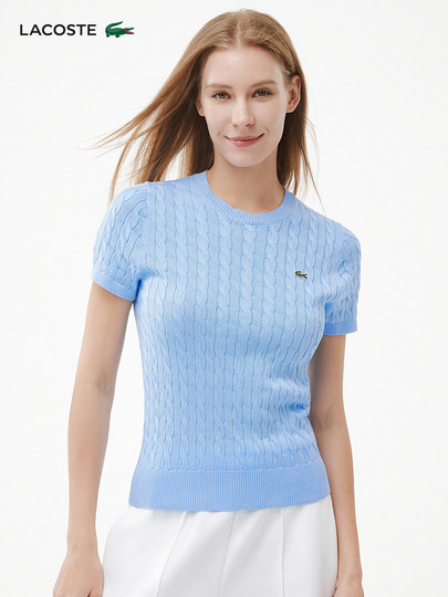 Lacoste French Crocodile Women's Clothing 25 Spring and Summer New Fashion Cable Knit Short-Sleeved Pullover Pure Cotton Sweater | Af7214