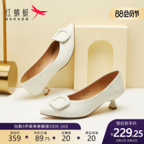 Red dragonfly womens shoes 2021 summer and autumn single shoes fashion thin heel pointed square buckle elegant professional high heels female B