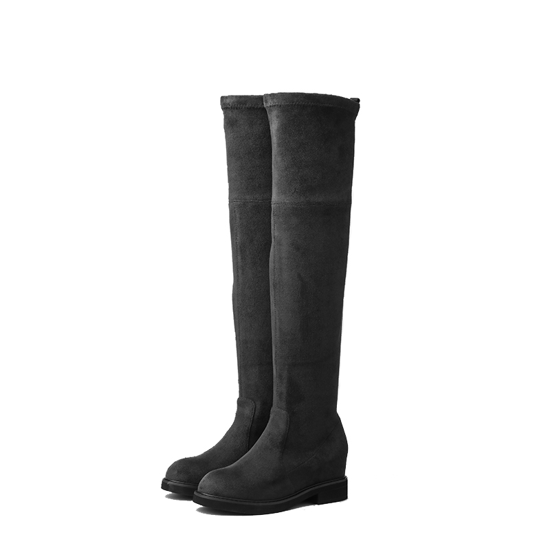 Cao tăng Thin Boots cao Siu-Straight Boots đầu gối đỏ nữ Boots mùa thu / mùa đông New Flat thấp gót giày của phụ nữ