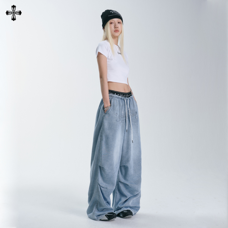 Smile Ddd【High-Waisted Pants】Lyocell Wide-Leg Jeans for Women, Summer Thin Style, Dance and Sports Long Pants