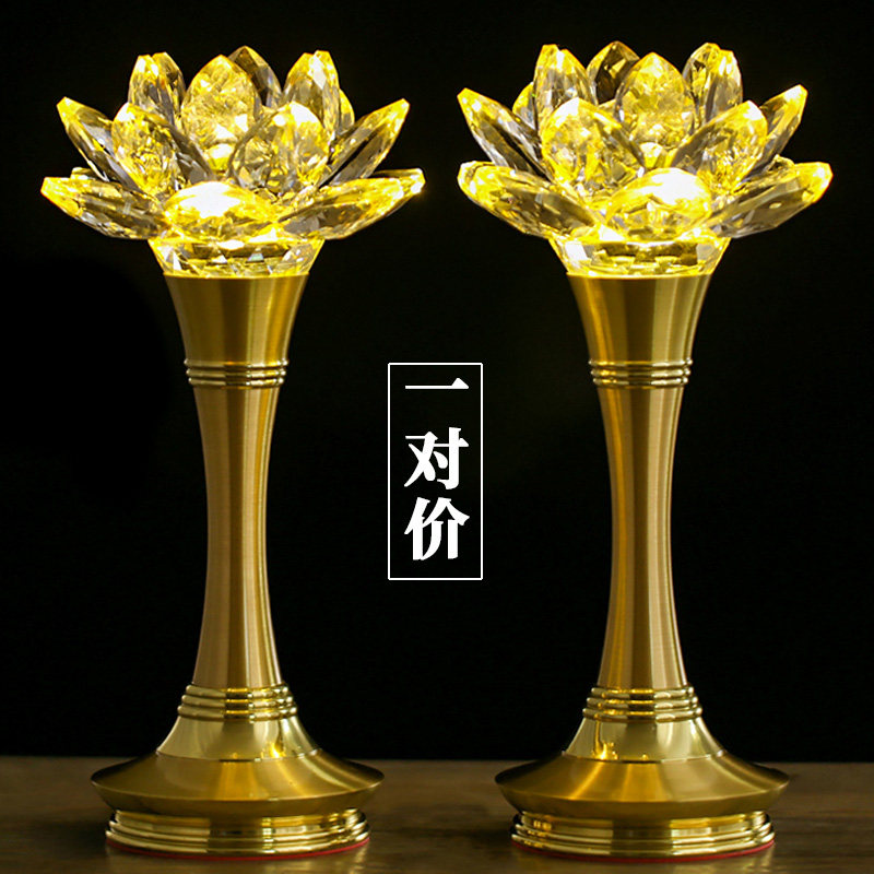Household Buddha front lamp LED plug-in crystal lamp Buddha lamp living room for Buddha Guanyin colorful lotus lamp long bright lamp