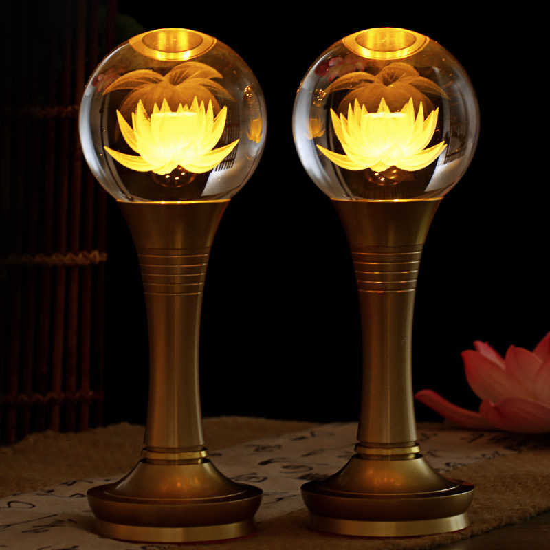 For the Buddha crystal lotus lamp home Changming lamp Buddha offering lamp a pair of batteries plug led Buddha lamp God of Wealth Fortune Lamp