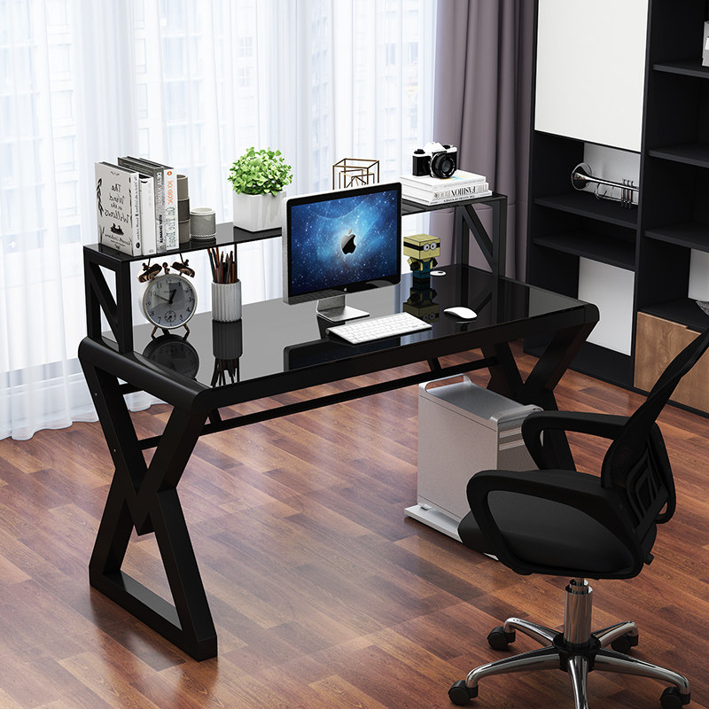 Tempered glass computer desk desktop desk Home Student bedroom office desk bookshelf integrated table