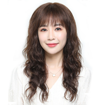 Wig female long curly hair real hair silk wig set female hair curly hair hand knitting needle full head cover face modification