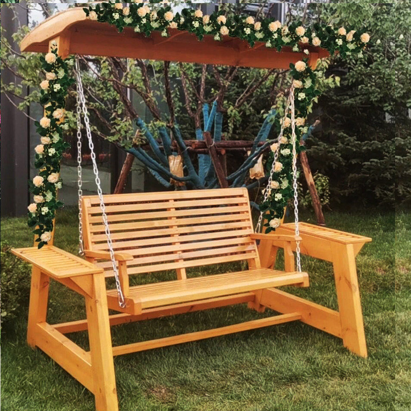 Swing outdoor solid wood double swing chair park rocking chair courtyard swing children's wooden hanging chair leisure chair tenon and mortise