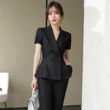 Черный летний пиджак классического кроя, тонкий комплект, в корейском стиле, короткий рукав