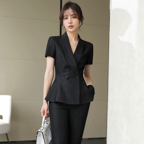 Черный летний пиджак классического кроя, тонкий комплект, в корейском стиле, короткий рукав