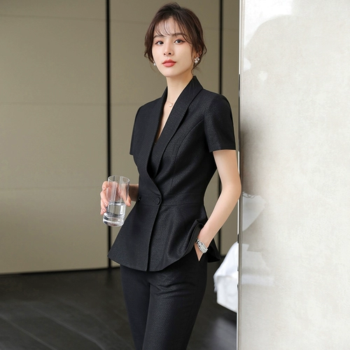 Черный летний пиджак классического кроя, тонкий комплект, в корейском стиле, короткий рукав