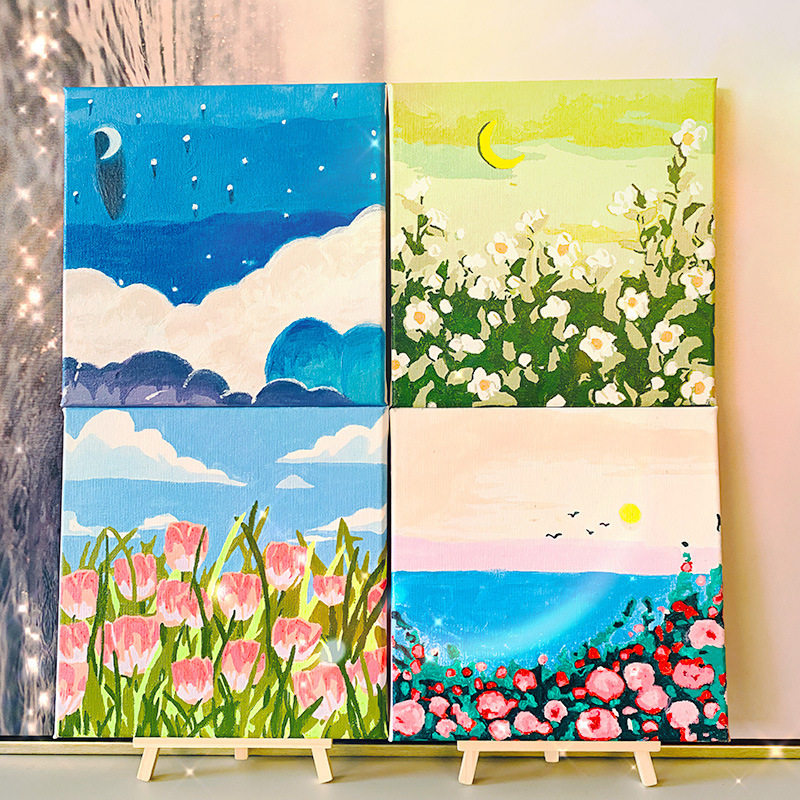 Digital oil painting cured stuffed diy children cartoon Cartoon Filling Hand-painted color Tulip Propylene Paint-Taobao