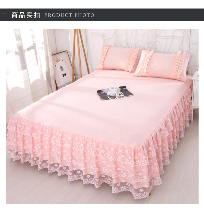 Hàn Quốc công chúa bedspread giường váy một mảnh khăn trải giường ren bộ bảo vệ tay áo 1.8x2.0x2.2m mùa hè - Váy Petti ga giường viền ren