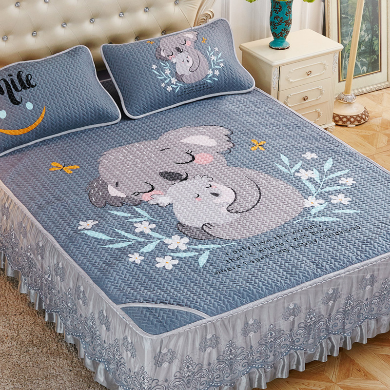Tencel mat bed skirt bedspread three-piece bed cover Ice silk non-slip single piece with lace Summer Summer