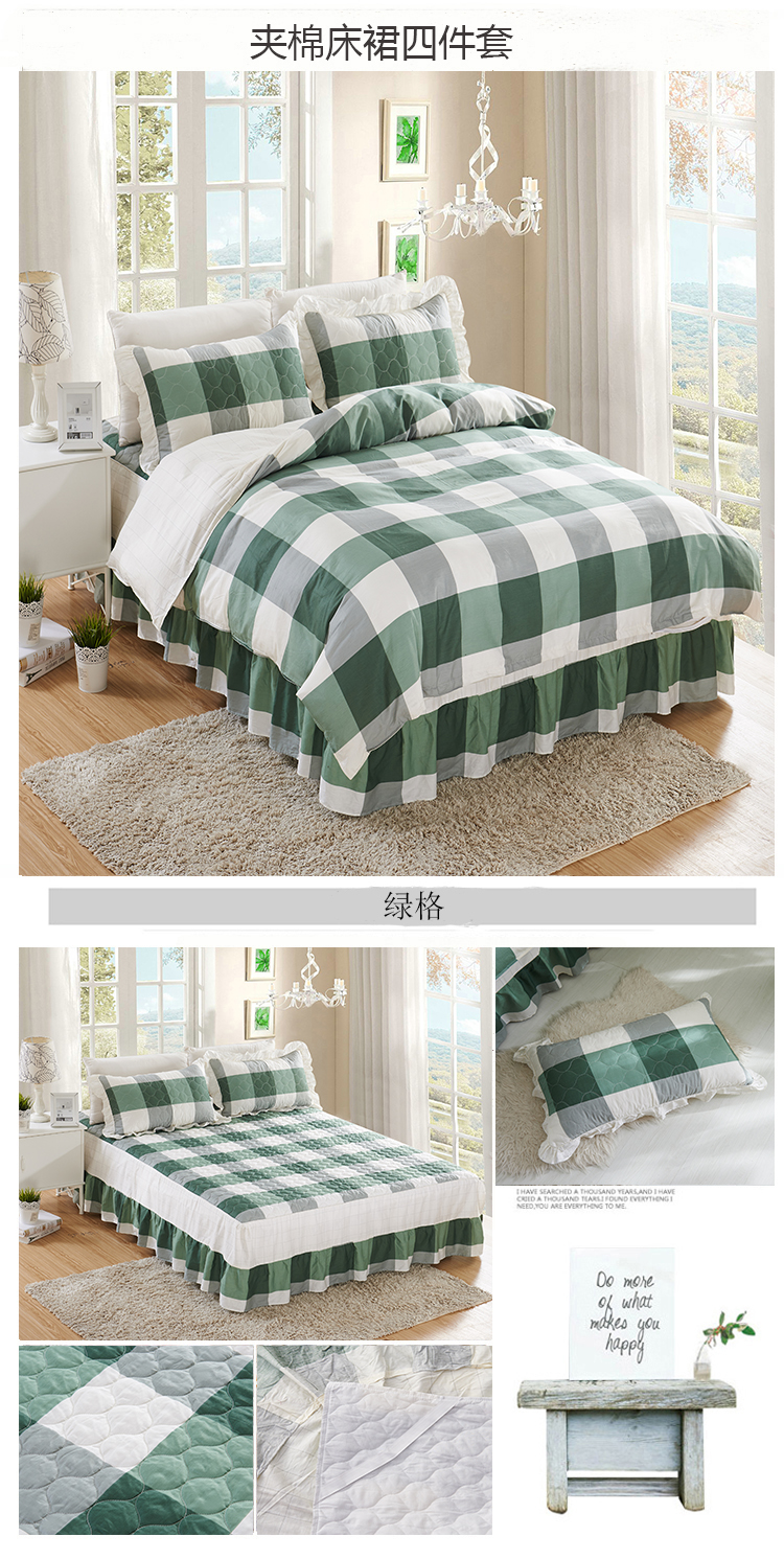 Bông giường bedspread váy một gia đình bốn bộ mô hình trải giường dày bông giường bông chăn 4 ba giường 1.8m - Bộ đồ giường bốn mảnh chan ga goi