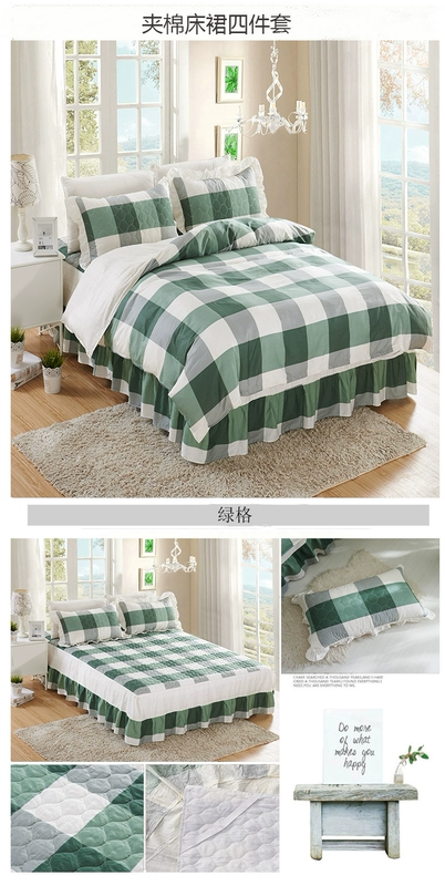 Bông giường bedspread váy một gia đình bốn bộ mô hình trải giường dày bông giường bông chăn 4 ba giường 1.8m - Bộ đồ giường bốn mảnh bộ chăn ga gối đệm cưới đẹp