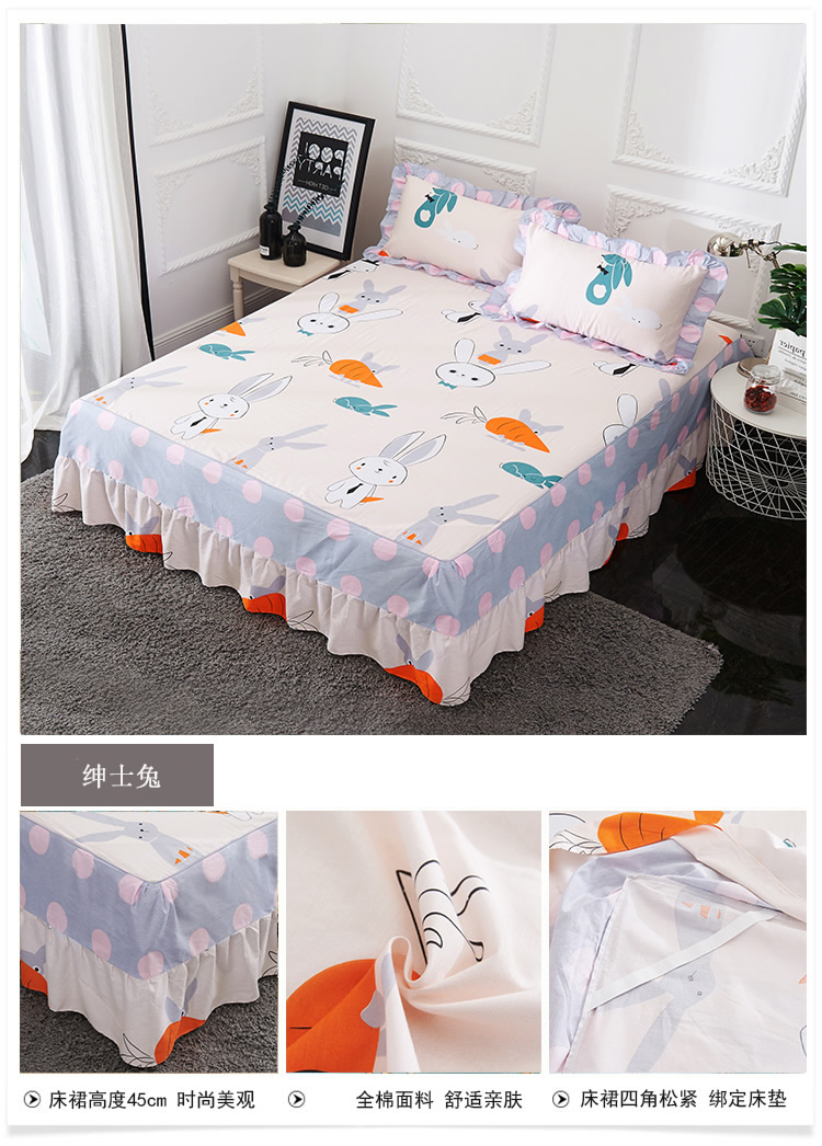 Một mảnh bảo vệ bao gồm giường ngủ bông bedspread váy cotton bụi cộng với 1,8 m trải giường 2.0m bông để tăng nhóm - Váy Petti ga giường có viền