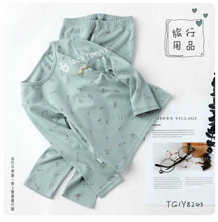 Đồ lót nhỏ màu đen Đồ lót Tony Dịch vụ cho trẻ em Quần mùa thu cotton Lycra bé trai và bé gái tay dài thon gọn phần mỏng quần áo cotton cho bé gái