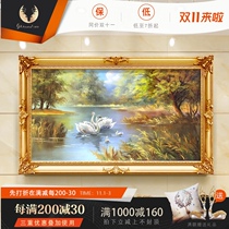 European living room decorative painting sofa background wall atmospheric wall mural painting Jane Europe light luxury porch landscape Swan Lake oil painting