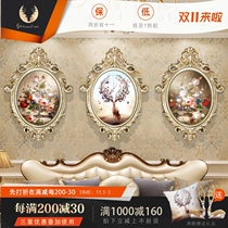 Decorative painting living room sofa background wall painting mural European triplet atmospheric combination flower animal oil painting
