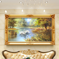 European living room decorative painting sofa background wall atmospheric wall mural painting Jane Europe light luxury porch landscape Swan Lake oil painting